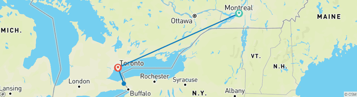 Image d'une carte montrant l'itinéraire du circuit