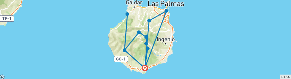 Image d'une carte montrant l'itinéraire du circuit