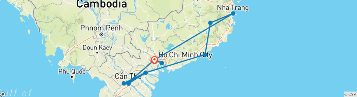 Image of a map showing the route of the tour