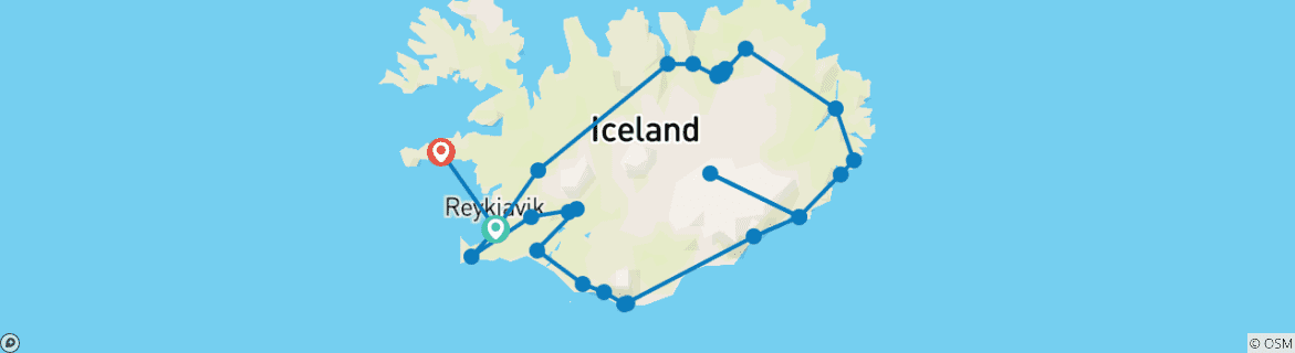 Carte du circuit L'Islande : un tour complet à la découverte du pays