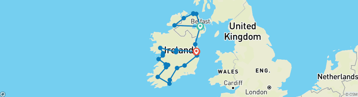 Image d'une carte montrant l'itinéraire du circuit