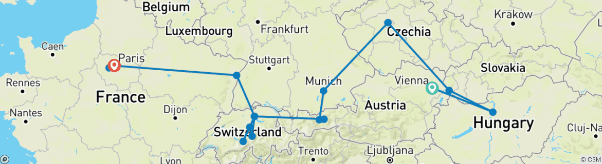 Image d'une carte montrant l'itinéraire du circuit
