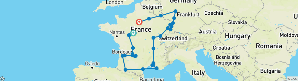 Karte mit der Reiseroute