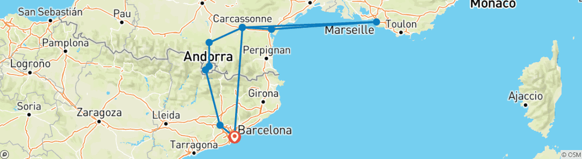 Image d'une carte montrant l'itinéraire du circuit