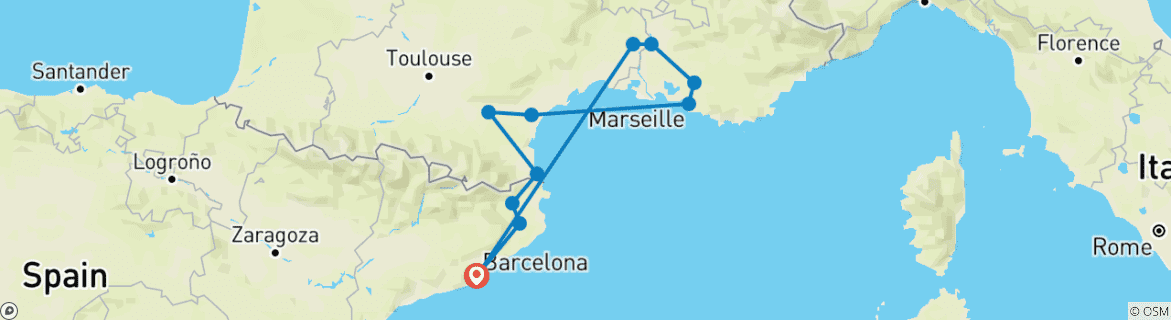 Image d'une carte montrant l'itinéraire du circuit