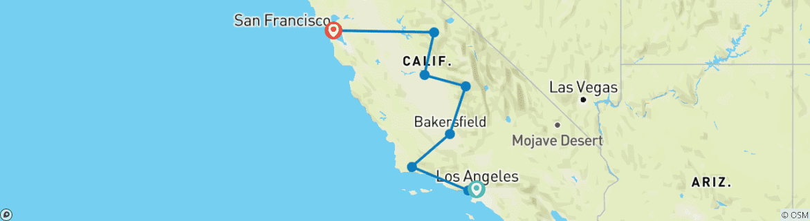 Carte du circuit L'Ouest fascinant, avec San Francisco comme point d'arrivée (8 destinations)