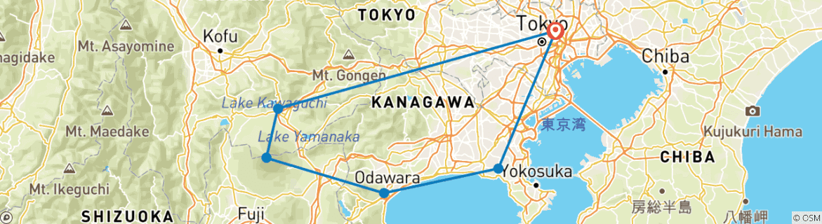 Image of a map showing the route of the tour