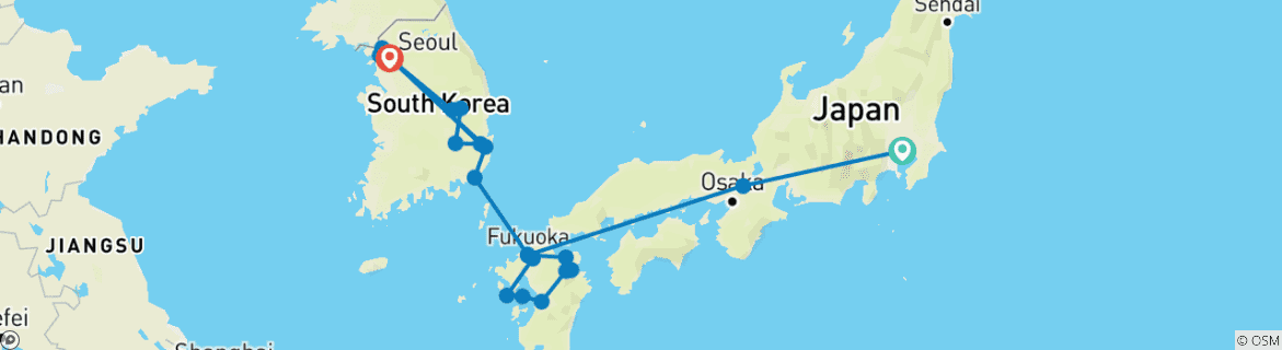 Image of a map showing the route of the tour