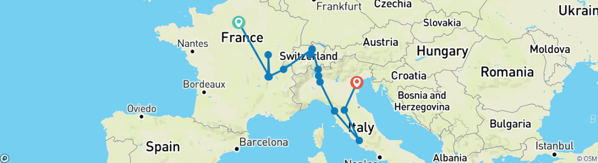 Image d'une carte montrant l'itinéraire du circuit