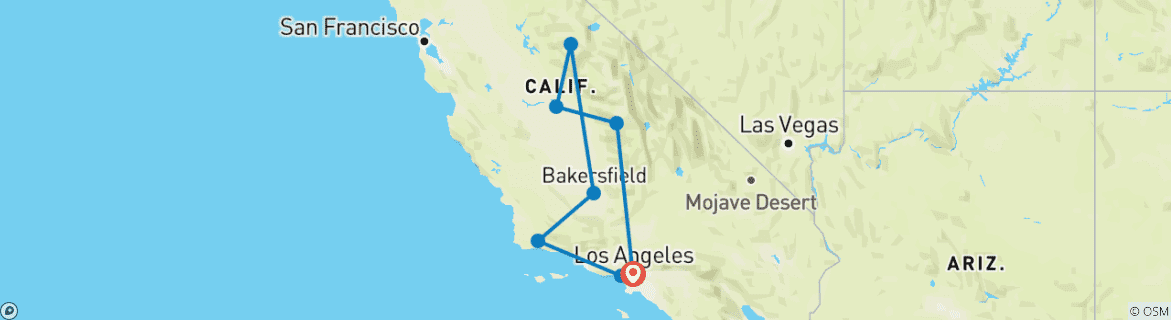 Carte du circuit Excursion dans le Yosemite et les séquoias géants (8 destinations)