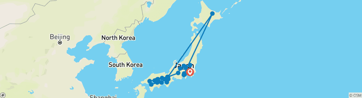 Image of a map showing the route of the tour