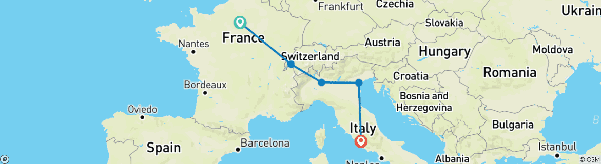 Image d'une carte montrant l'itinéraire du circuit