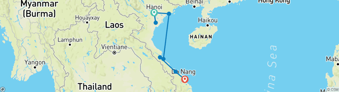 Image of a map showing the route of the tour