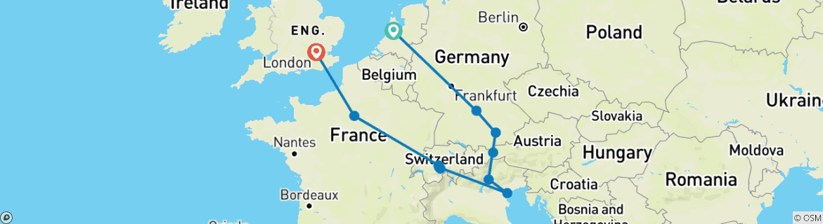 Karte mit der Reiseroute