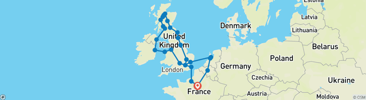 Image d'une carte montrant l'itinéraire du circuit