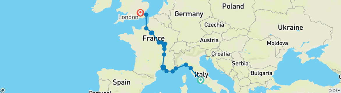 Image d'une carte montrant l'itinéraire du circuit
