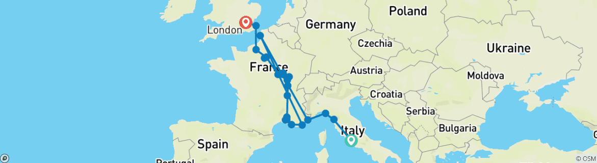 Image d'une carte montrant l'itinéraire du circuit