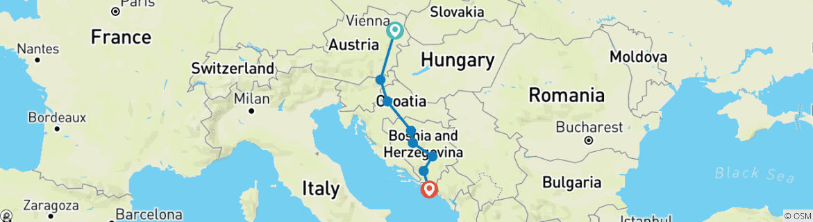 Image d'une carte montrant l'itinéraire du circuit