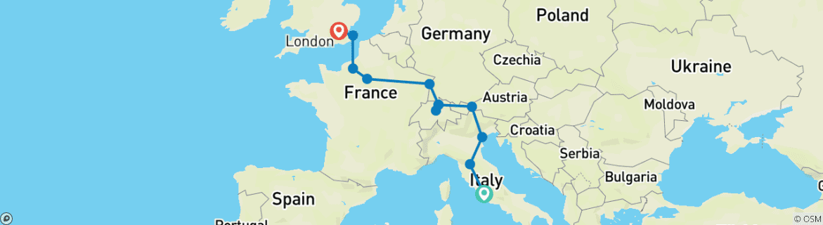Karte mit der Reiseroute