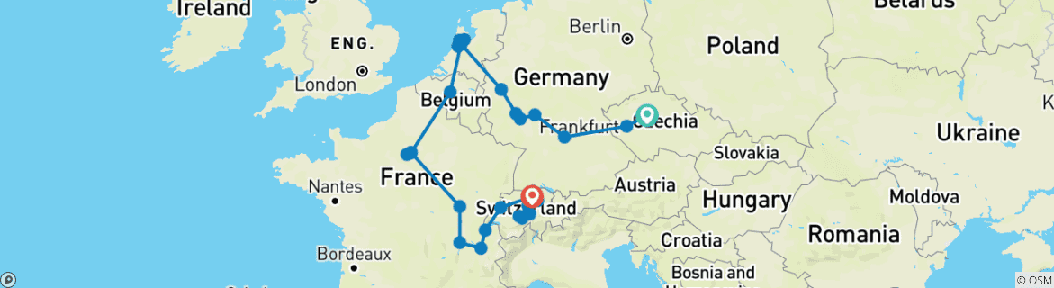 Image d'une carte montrant l'itinéraire du circuit