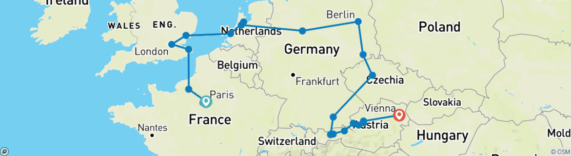 Image d'une carte montrant l'itinéraire du circuit
