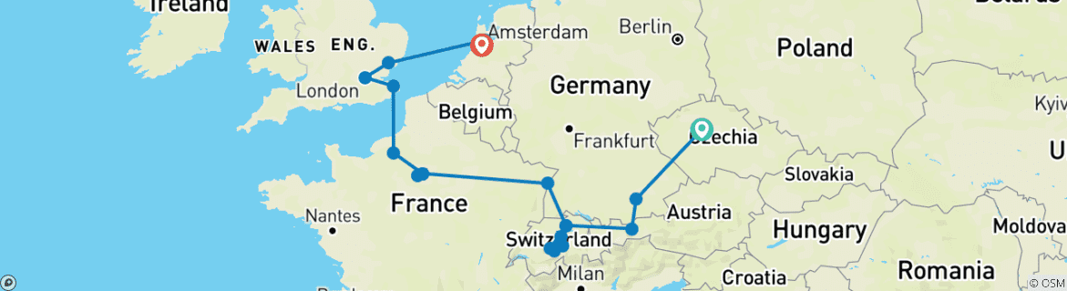 Karte mit der Reiseroute