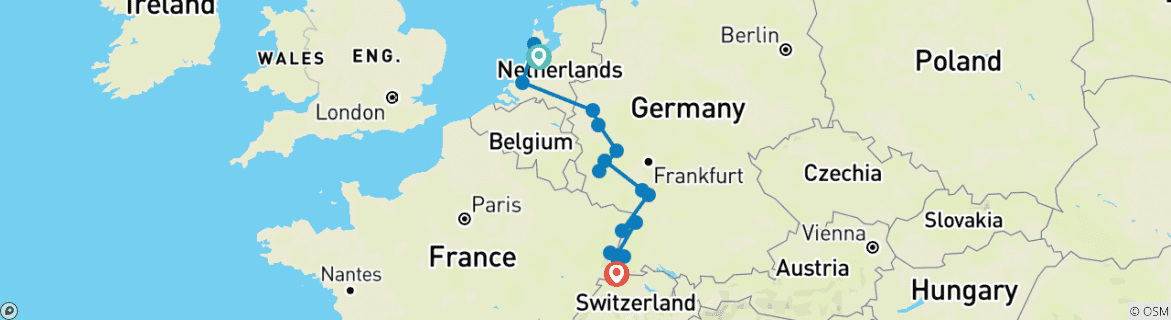 Image d'une carte montrant l'itinéraire du circuit