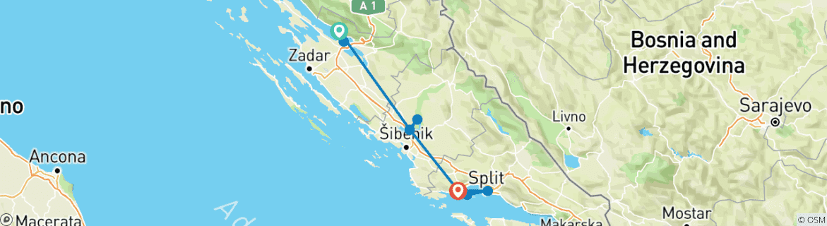 Image d'une carte montrant l'itinéraire du circuit