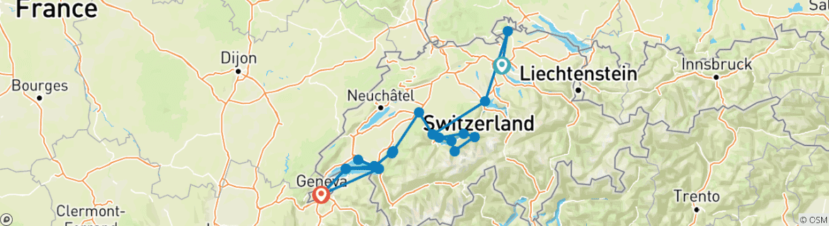 Image d'une carte montrant l'itinéraire du circuit