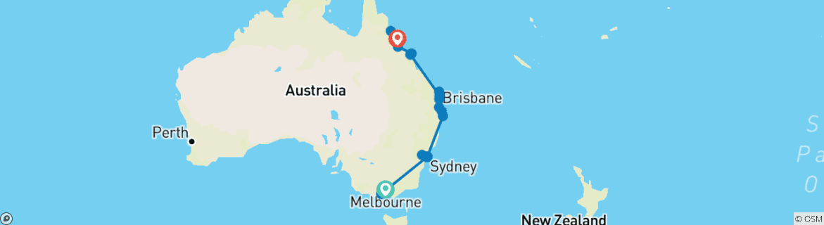 Mapa de Bienvenido a Australia: 44 días por la costa este