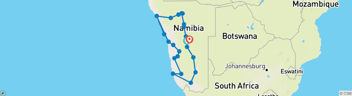 Carte du circuit Volunsafari - Safari en camping « Naankuse Classic » en Namibie