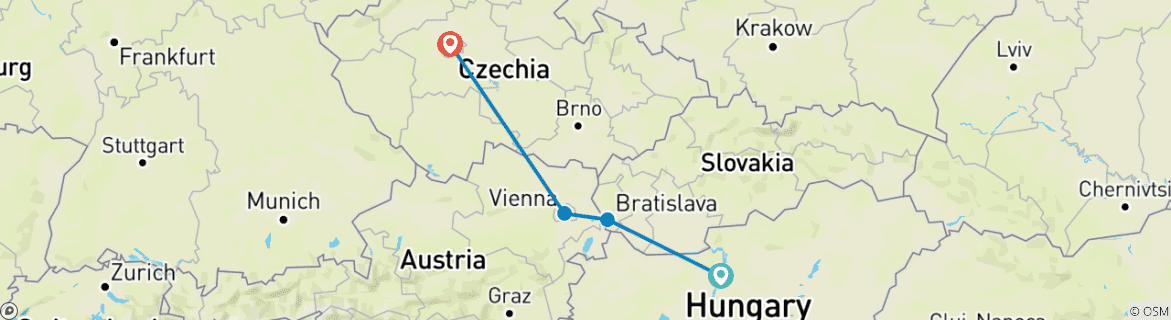 Mapa de Las maravillas de Budapest, Viena y Praga