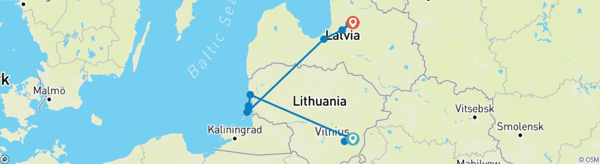 Image d'une carte montrant l'itinéraire du circuit