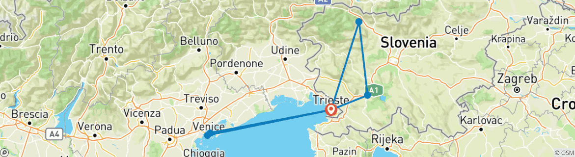 Carte du circuit Circuit à la découverte de Trieste, Venise et la Slovénie