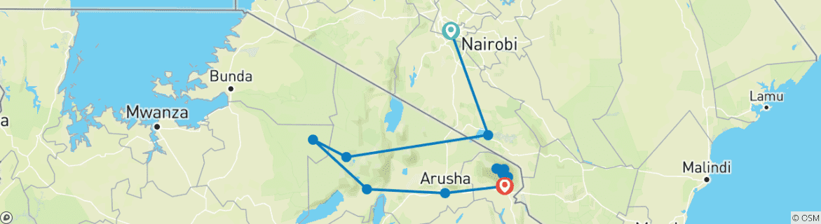 Carte du circuit Serengeti et Kilimandjaro