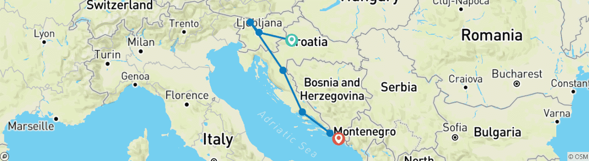 Kaart van Ontdekkingstocht door Kroatië en Slovenië – 7 dagen