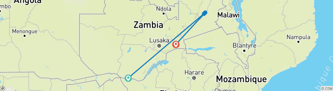 Image of a map showing the route of the tour