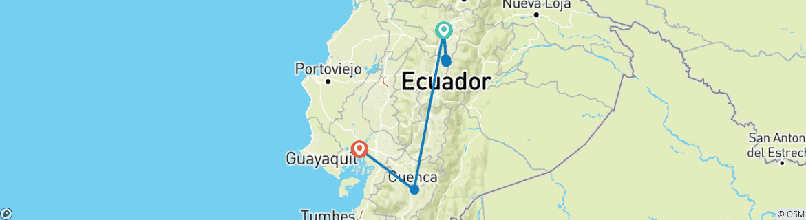 Image d'une carte montrant l'itinéraire du circuit