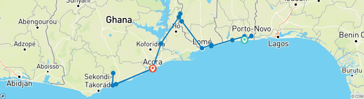 Image d'une carte montrant l'itinéraire du circuit