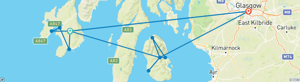 Image d'une carte montrant l'itinéraire du circuit