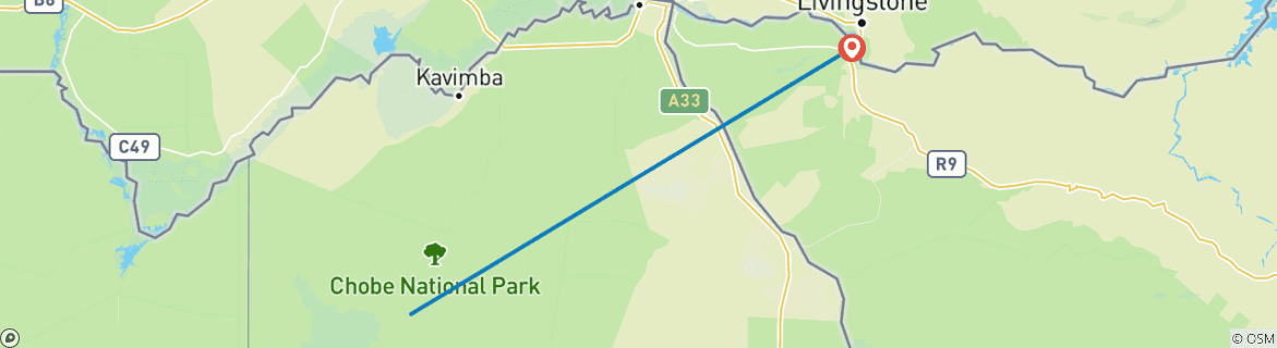 Carte du circuit Escapade de 2 jours à Chobe et aux chutes Victoria