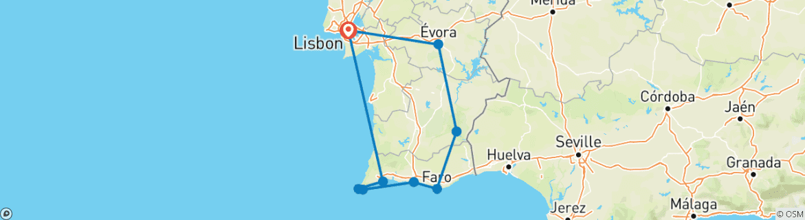 Image of a map showing the route of the tour