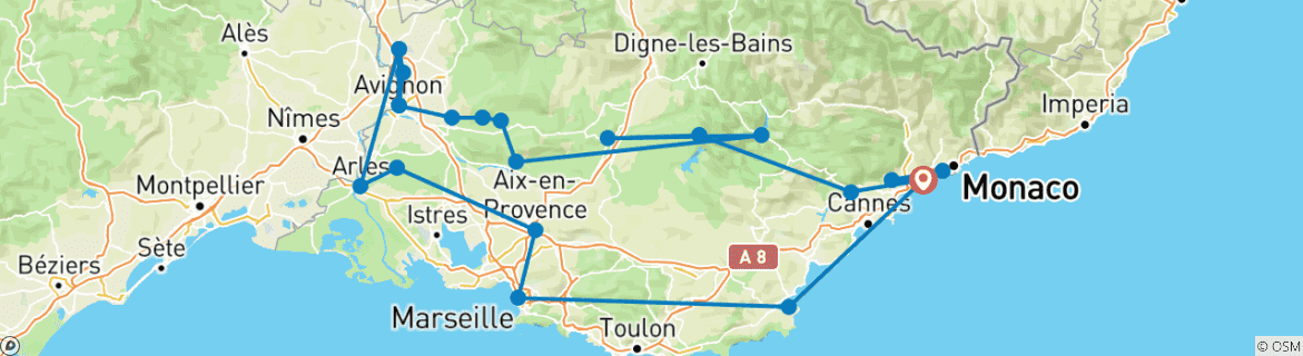 Image d'une carte montrant l'itinéraire du circuit