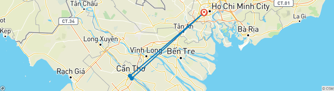Image of a map showing the route of the tour
