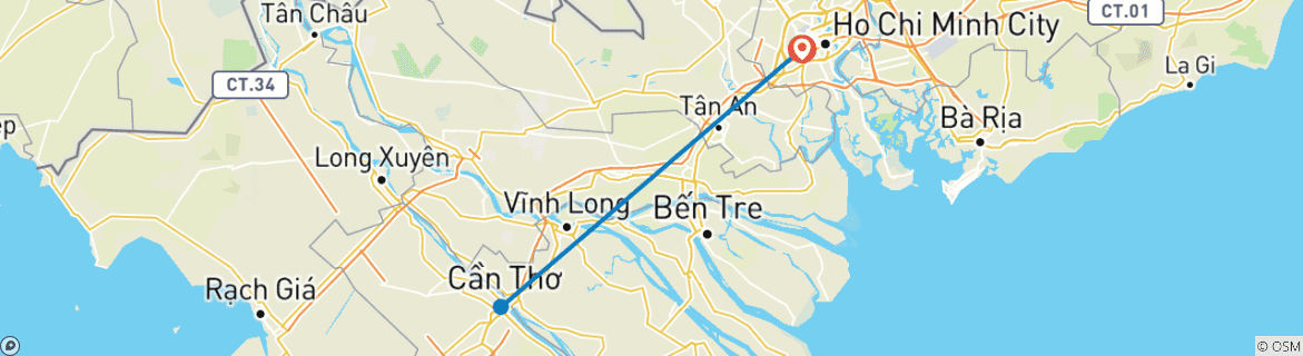 Image of a map showing the route of the tour