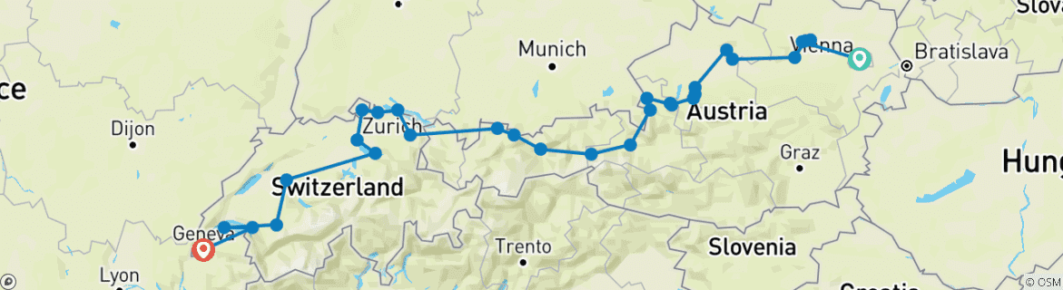 Carte du circuit Le meilleur de l'Autriche et de la Suisse (31 destinations)