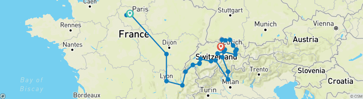 Image d'une carte montrant l'itinéraire du circuit