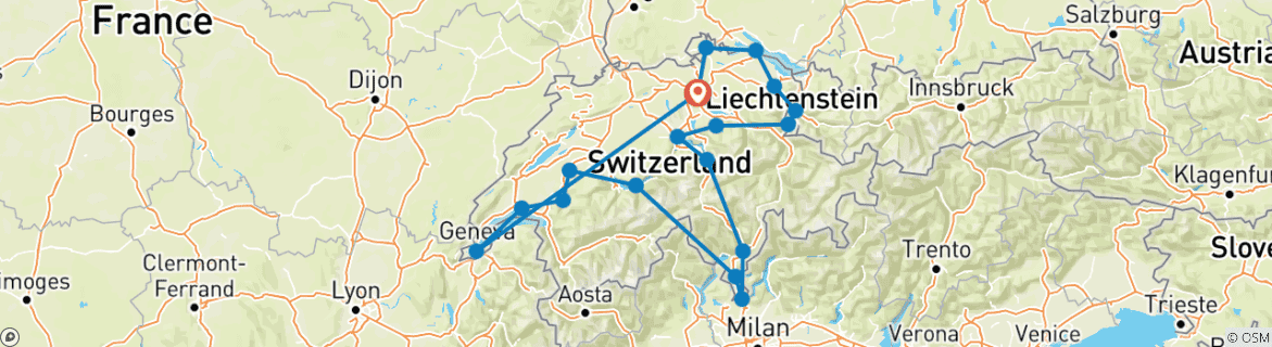 Image d'une carte montrant l'itinéraire du circuit