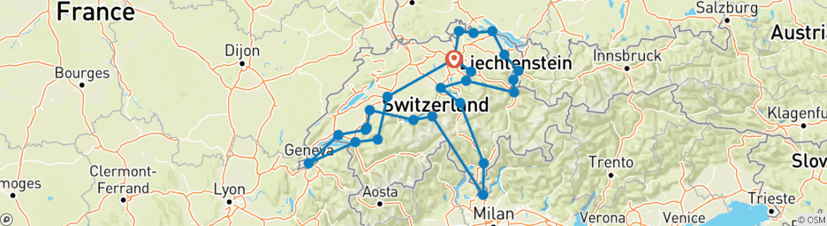 Image d'une carte montrant l'itinéraire du circuit