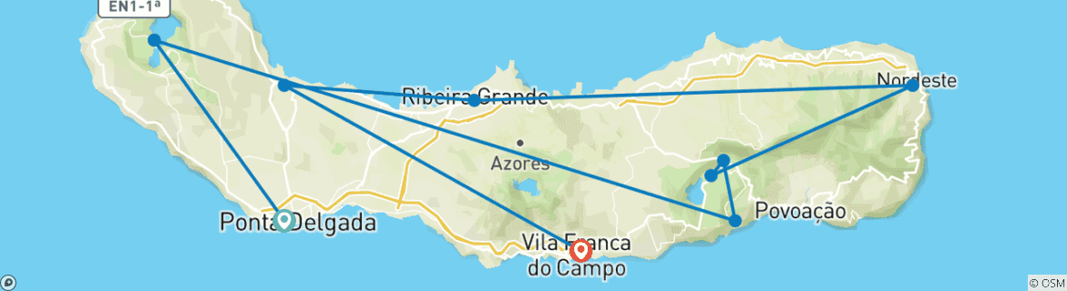 Mapa de Las Azores, la perla esmeralda del Atlántico entre América y Europa